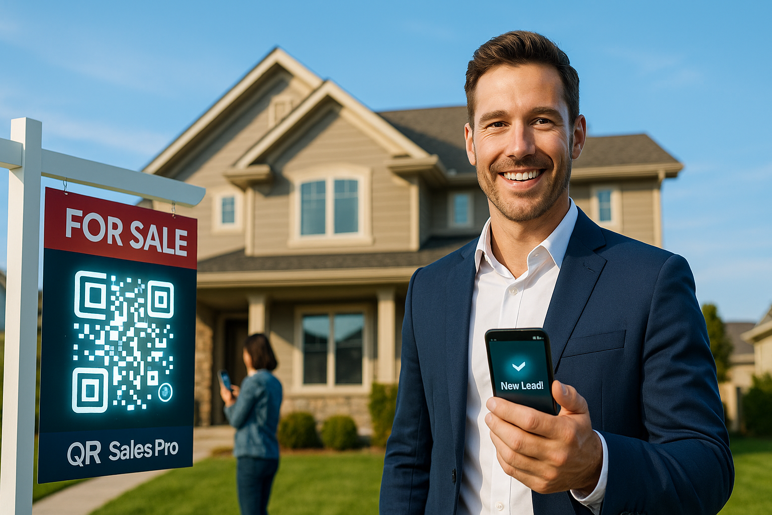 Home with For Sale Sign and QR Code